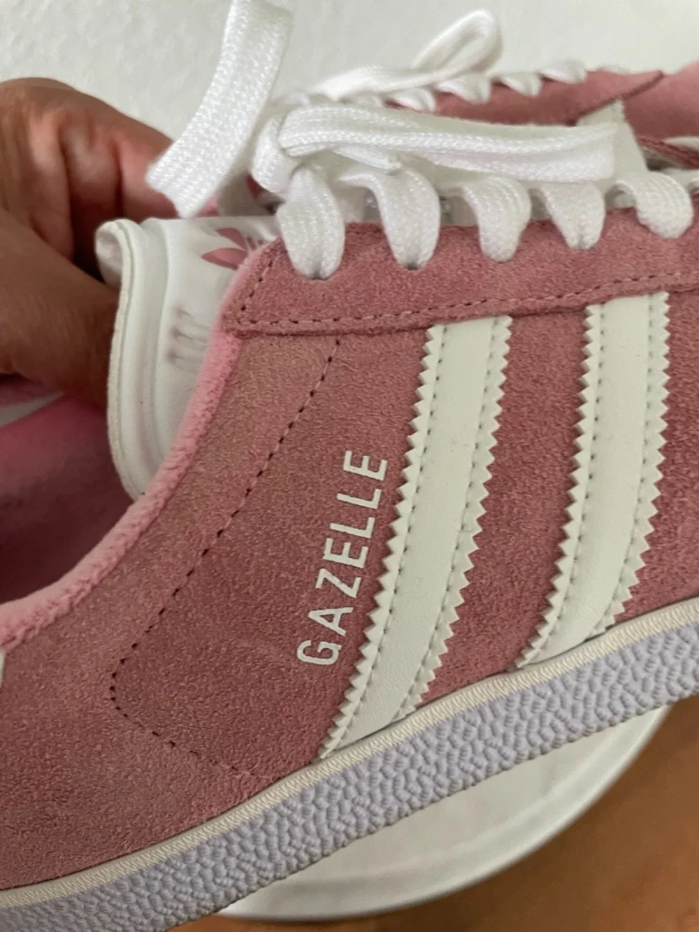 Adidas Gazelle in the Pink Glow/Cloud‎ White colorway Women’s Size 7 1/2